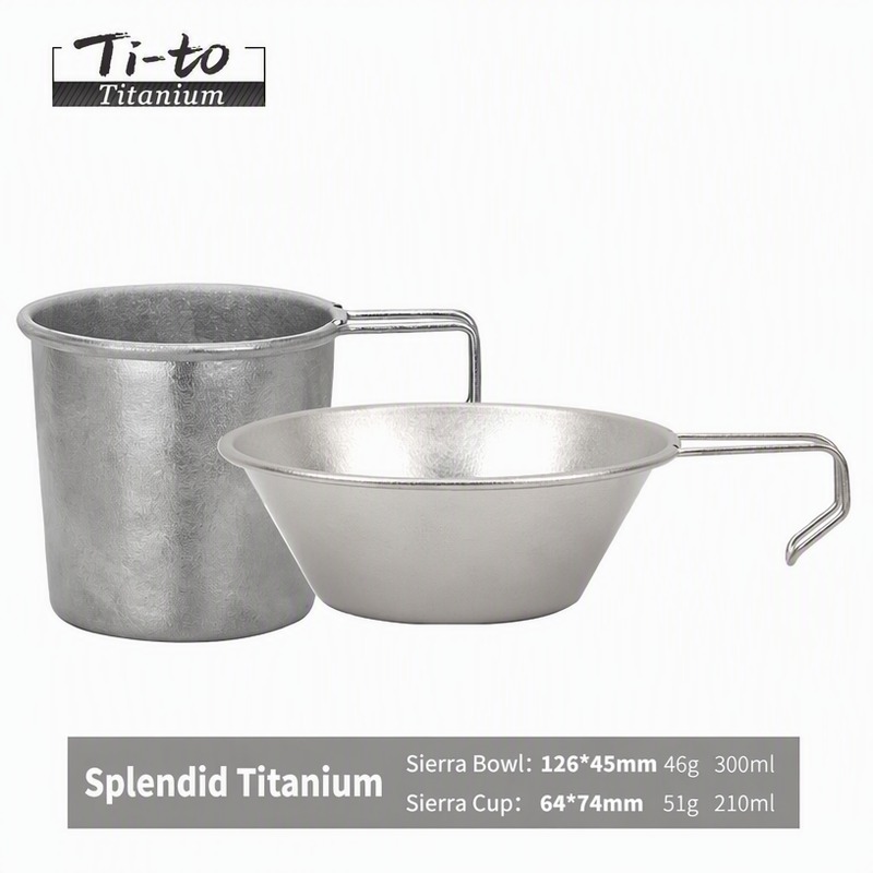 Titanium Sierra Duo Natural Raw Ice Flower 2 Piece Bowl and Cup Set 126mm 300ml 46g for Autumn Foraging and Campfire Tea