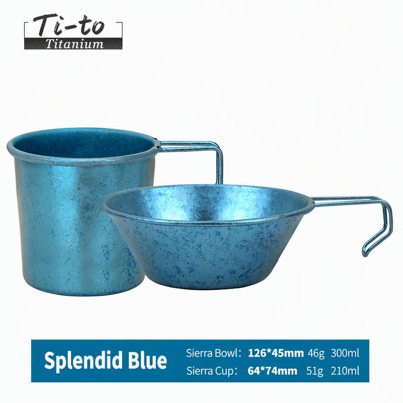 Titanium Camping Mug and Bowl Set Glacier Blue Coffee and Tea Lover Gift Kit for Cottage Mornings and Slow Camping Escapes