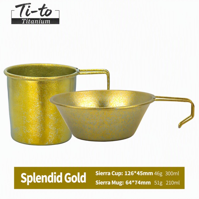 Titanium Sierra Bowl and Cup Set Champagne Gold Solo Camping Cookware for Thru Hiking and Mountain Campfire Cooking Gear