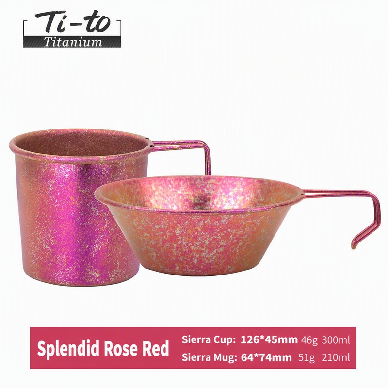Titanium Camp Bowl and Cup Set Ice Flower Rose Red Team Colour Kit for Summer Camps Sports Clubs and Tour Operators