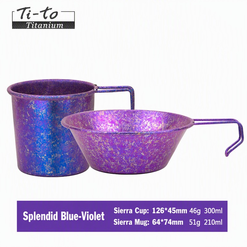 Titanium Camp Bowl and Cup Set Ice Flower Blue Purple High Visibility Kit for Winter Nights and Night Picnics