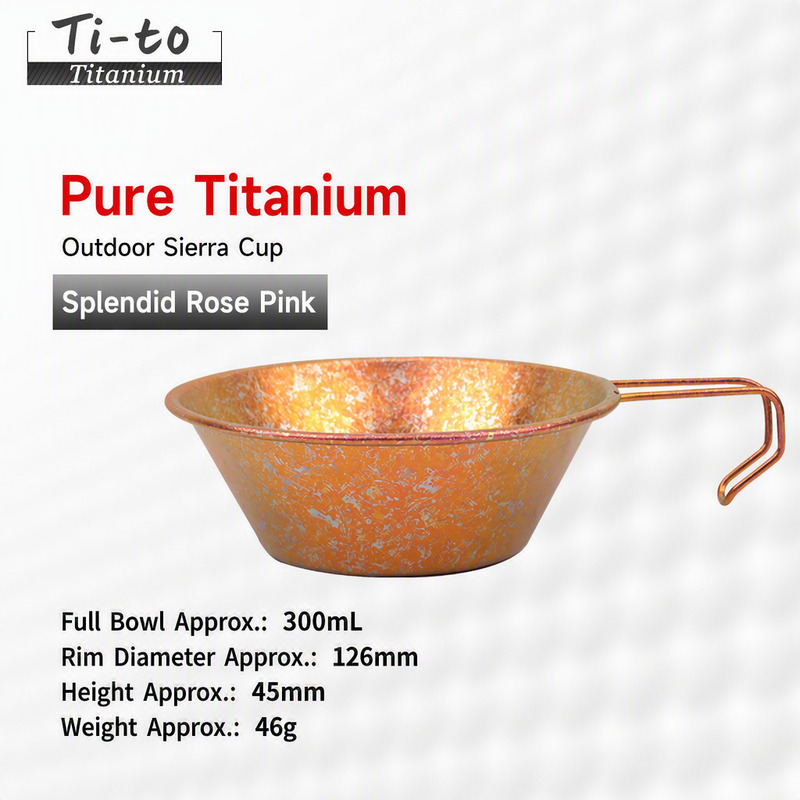 Titanium Sierra Cup 300ml Anodized Ice Flower Rose Pink Foldable Handle Ultralight Camping Bowl for Backpacking Bushcraft
