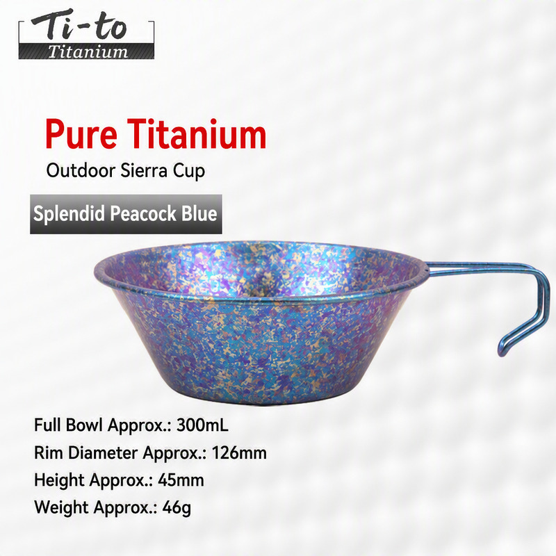 Titanium Sierra Bowl 126mm 300ml 45mm 46g Peacock Blue Crystal Anodized Outdoor Tableware for Sailing and Hot Springs