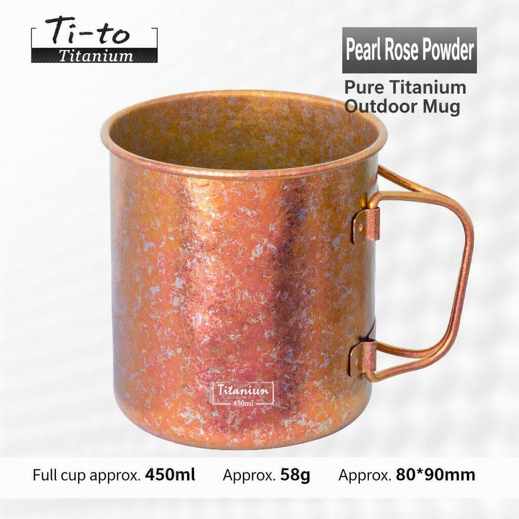 Peony Blush Titanium Mug 450ml Anodized Petal Crystal 58g For Couples Anniversary Date Night Glow Camping