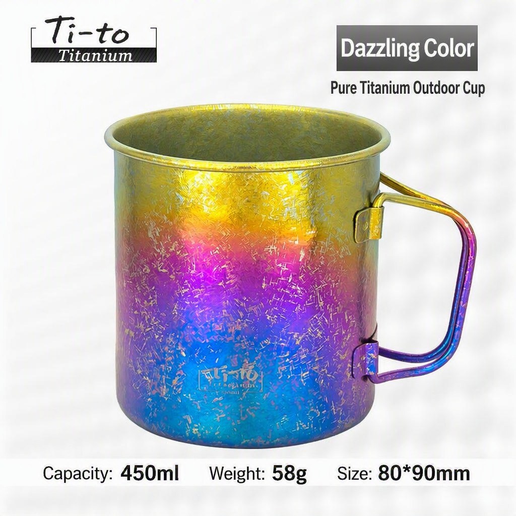 Rainbow Oil Slick Titanium Camping Cup 450ml Iridescent Crystal Finish For Music Festival Camp Glow Nights