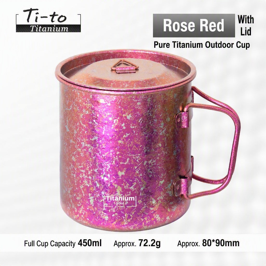 Scarlet Titanium Mug 450ml Anodized Wine Crystal Lid 72.2g For Solstice Cold Weather Fireplace Nights