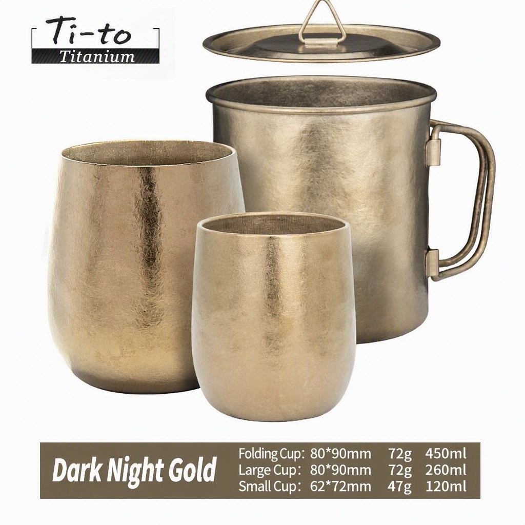 Antique Patina Titanium Cup Set 3 Piece Kettle Mug Shot Glass 191g For Patio Whisky Tasting Gathering