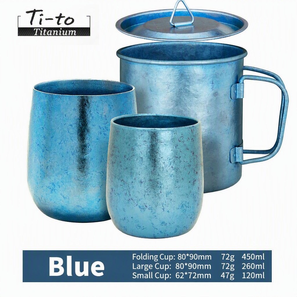 Cerulean Titanium Cup Kit 3 Piece Stackable For Dock Side Morning Fishing Coffee Brew