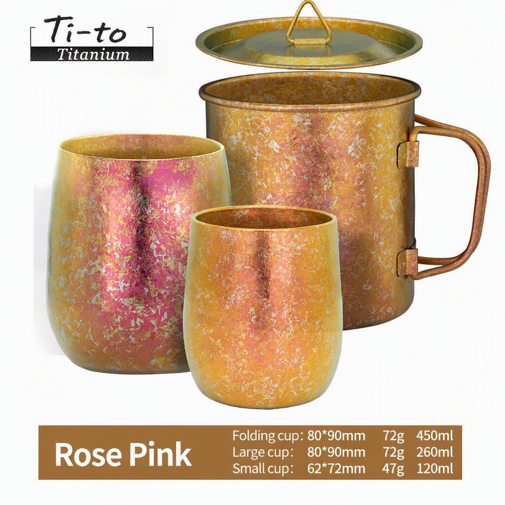 Strawberry Cream Titanium Cup Set 3 Piece Stackable For Slumber Party Cocoa And Tea