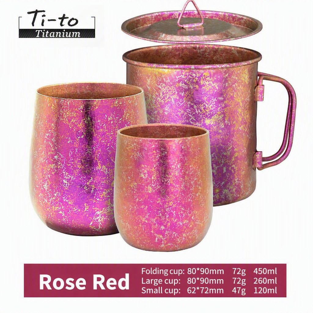 Cranberry Titanium Cup Set 3 Piece Stack For Home Holiday Entertaining Brews
