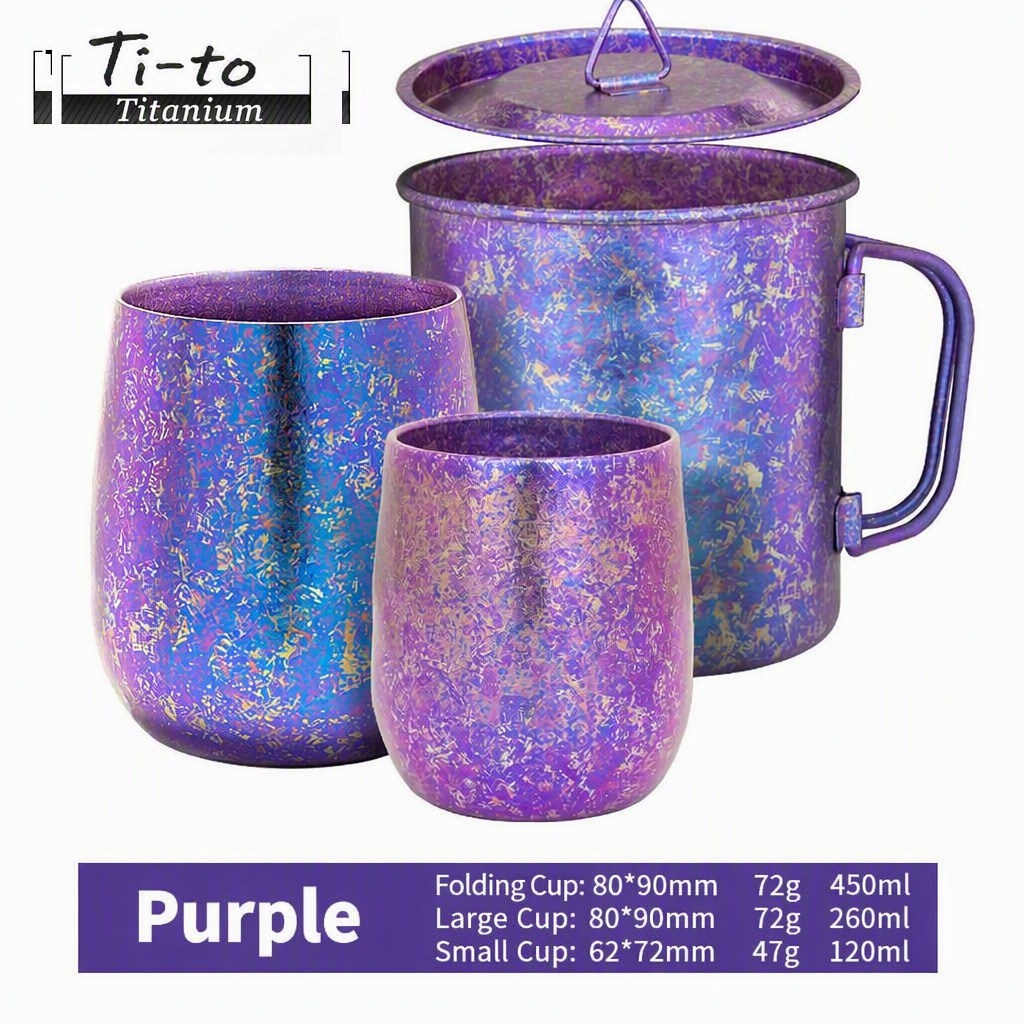 Amethyst Titanium Cup Nesting Set 3 Piece For Comet Night Viewing Brew Sessions