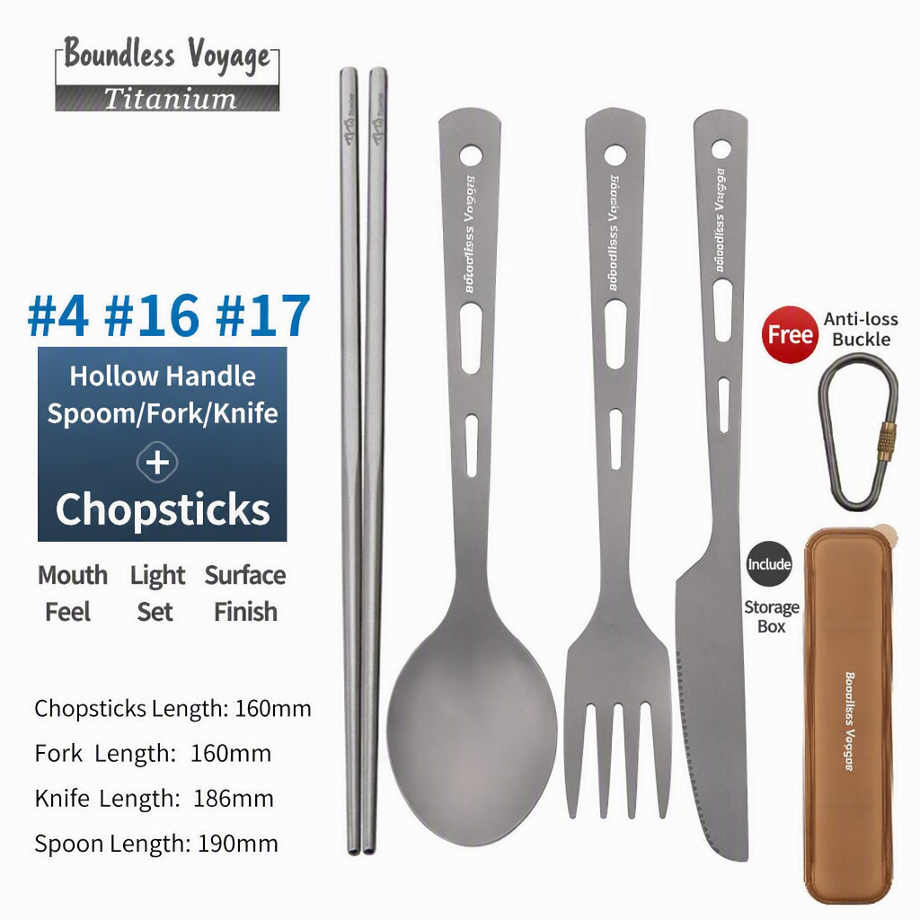 100% Titanium Cutlery Set 4-Piece (Carabiner)