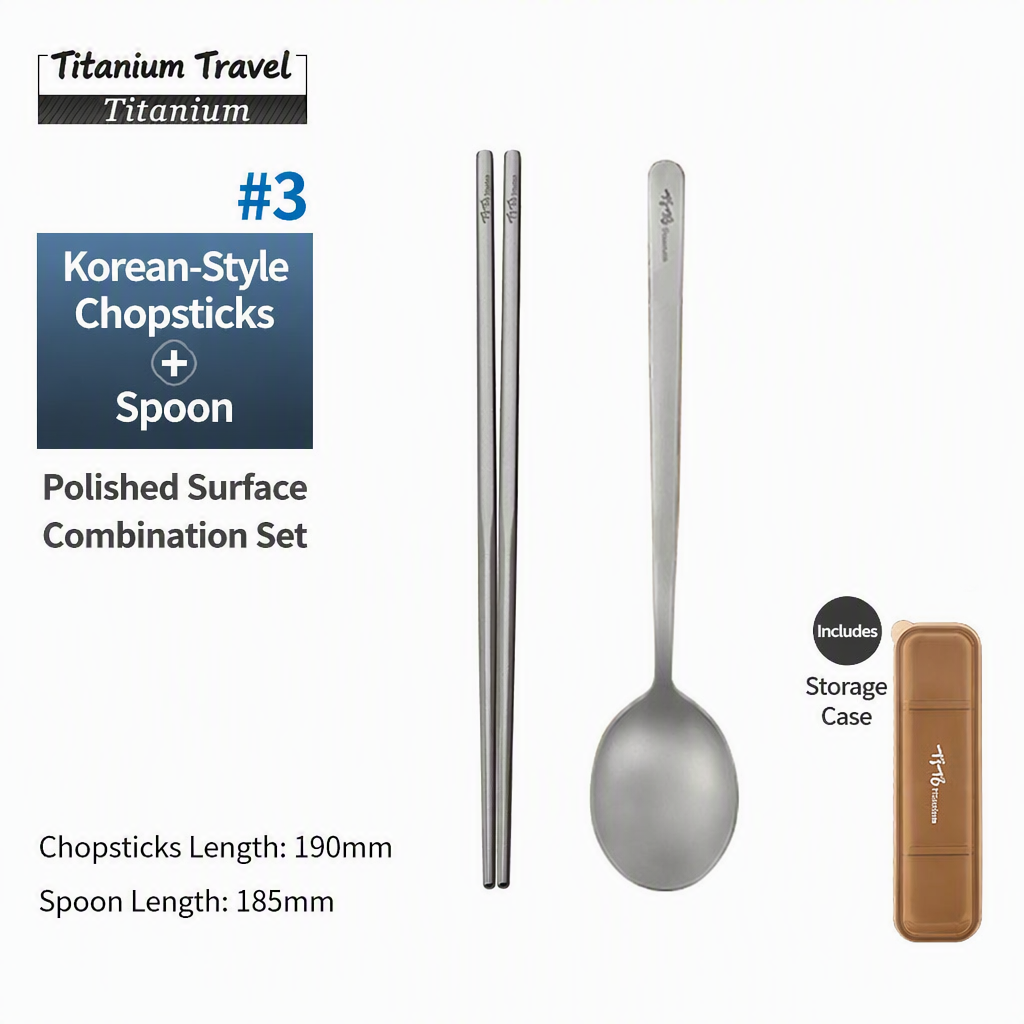 Titanium Korean Spoon + Chopsticks Set (Long Handle)
