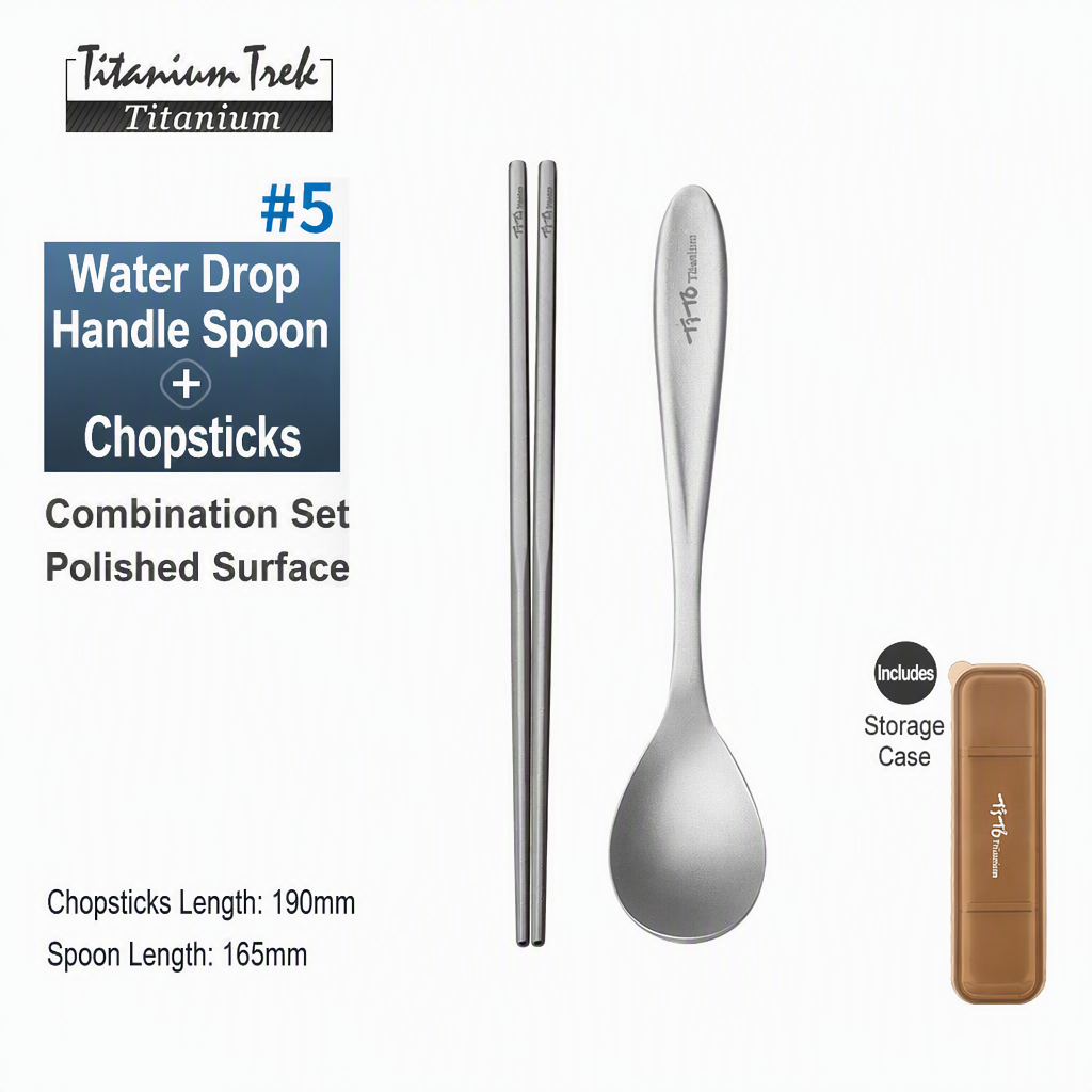 Titanium Spoon + Chopsticks Set (Wide Flat Handle)