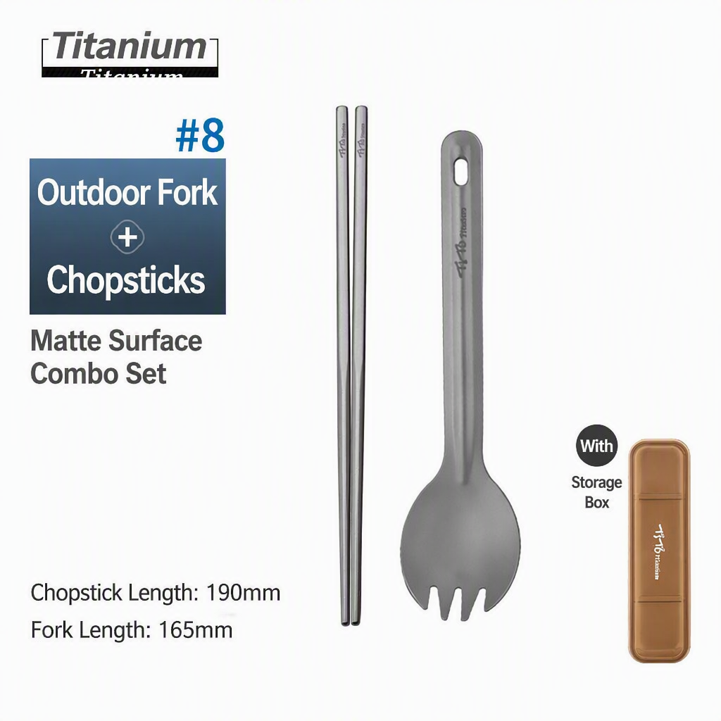 Titanium Spork + Chopsticks Set (3-Tine Keyring)