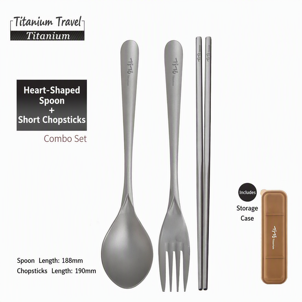 Heart-Shaped Titanium Spoon Fork + Chopsticks Set