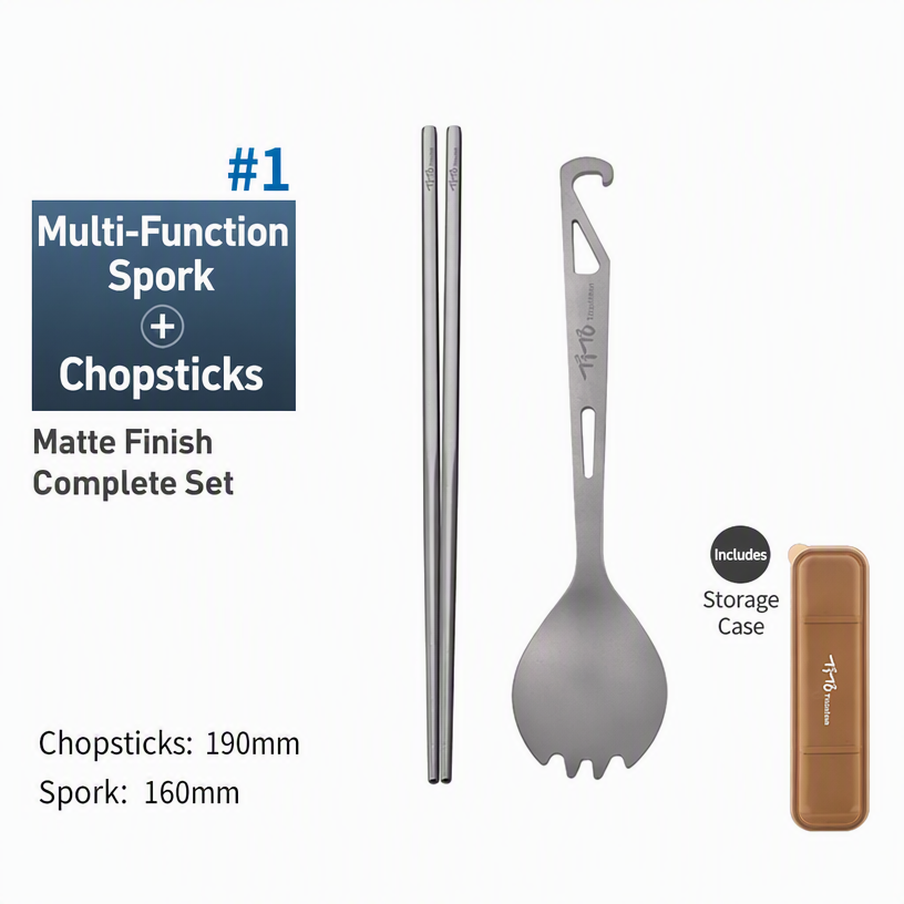 Titanium Cutlery Set (Chopsticks + Spork) with Case